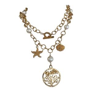 Bijoux Cascio Womens Gold Plated Ocean Themed Long Chain Necklace Pearl Italy